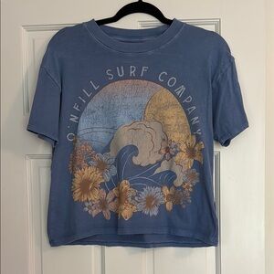 O'Neill Blue Graphic Tee with Floral and Wave Design